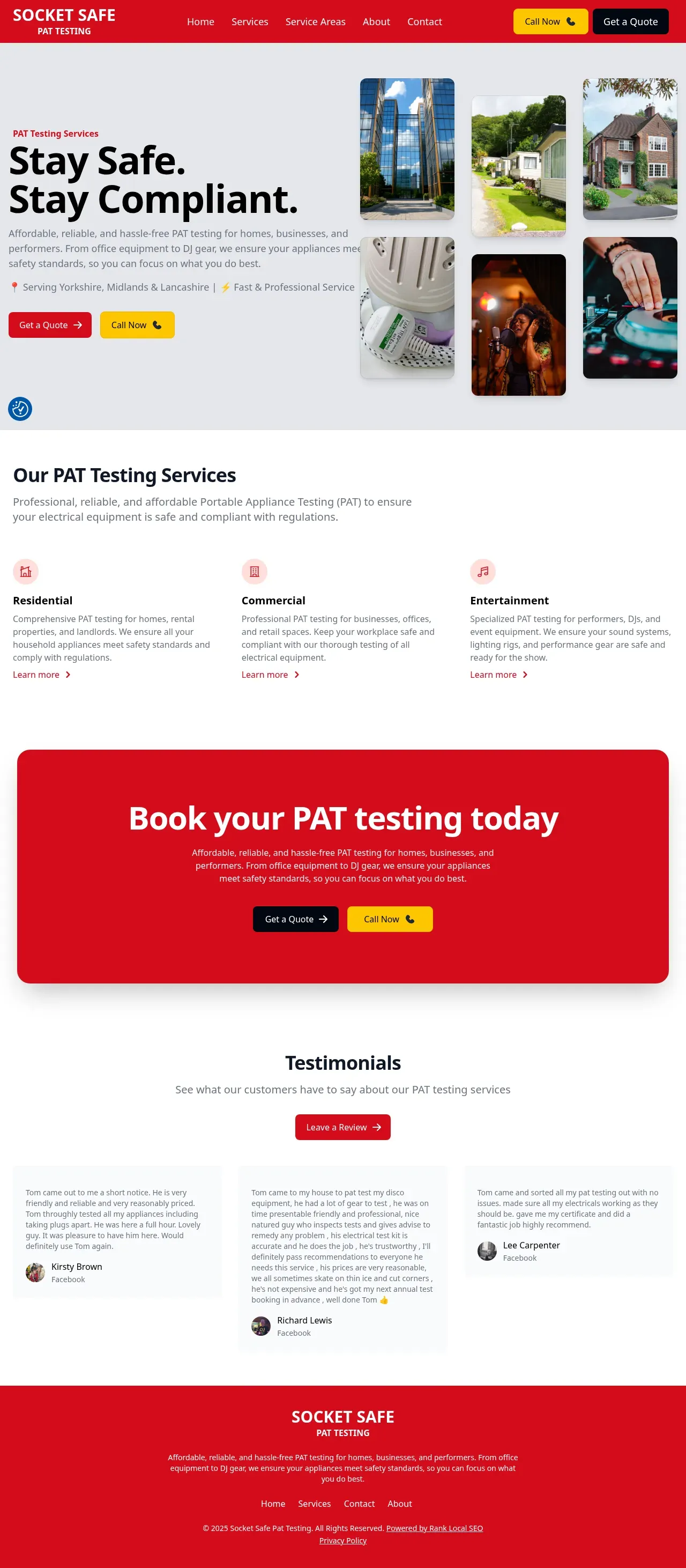 Socket Safe PAT Testing website screenshot
